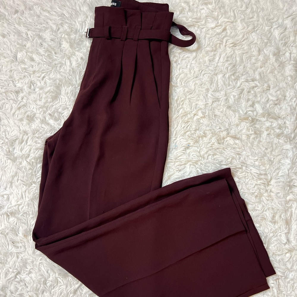 Express Brown Wide Leg Pants with Belted Waist